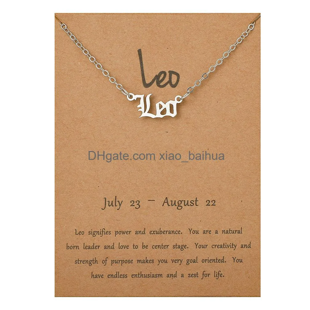 Pendant Necklaces Pure Copper Retro English Letters 12 Constellation Zodiac Sign Necklace Horoscope Zircon Jewelry Galaxy Libra Astrol Otyxb