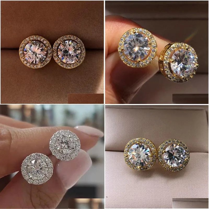 Stud Female Luxury Crystal Round Earrings Vintage Sier Color Wedding Jewelry White Zircon Stone For Women 221119 Drop Delivery Dho0I