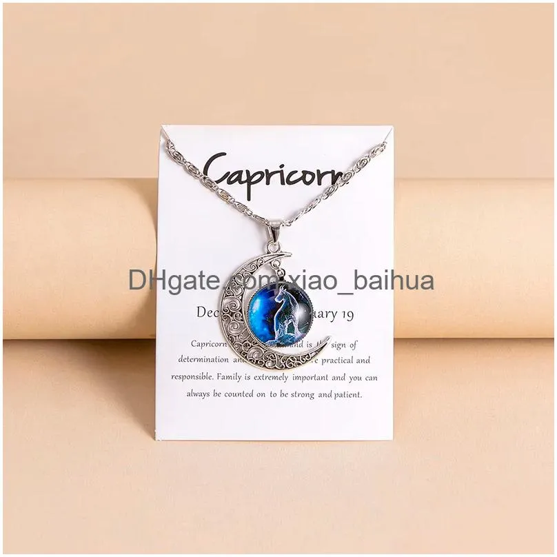 Pendant Necklaces Time Gem Moon12 Constellation Zodiac Sign Necklace Horoscope Jewelry Galaxy Libra Astrology Gift With Retail Drop De Ot0Nn