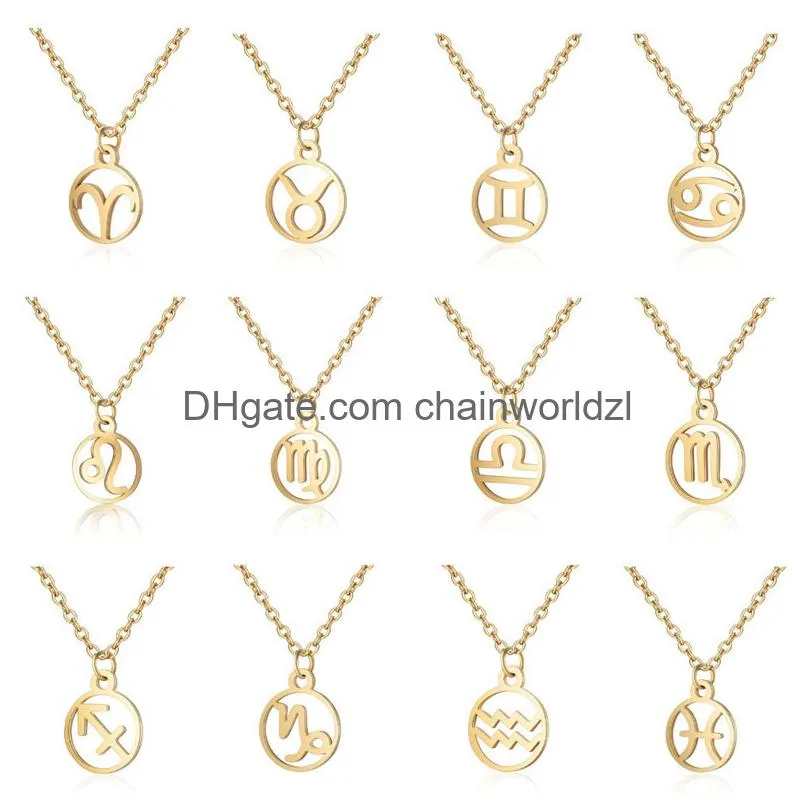 Pendant Necklaces Hollow Stainless Steel 12 Constellation Zodiac Sign Necklace Horoscope Jewelry Galaxy Libra Astrology Gift With Reta Ot9Cg