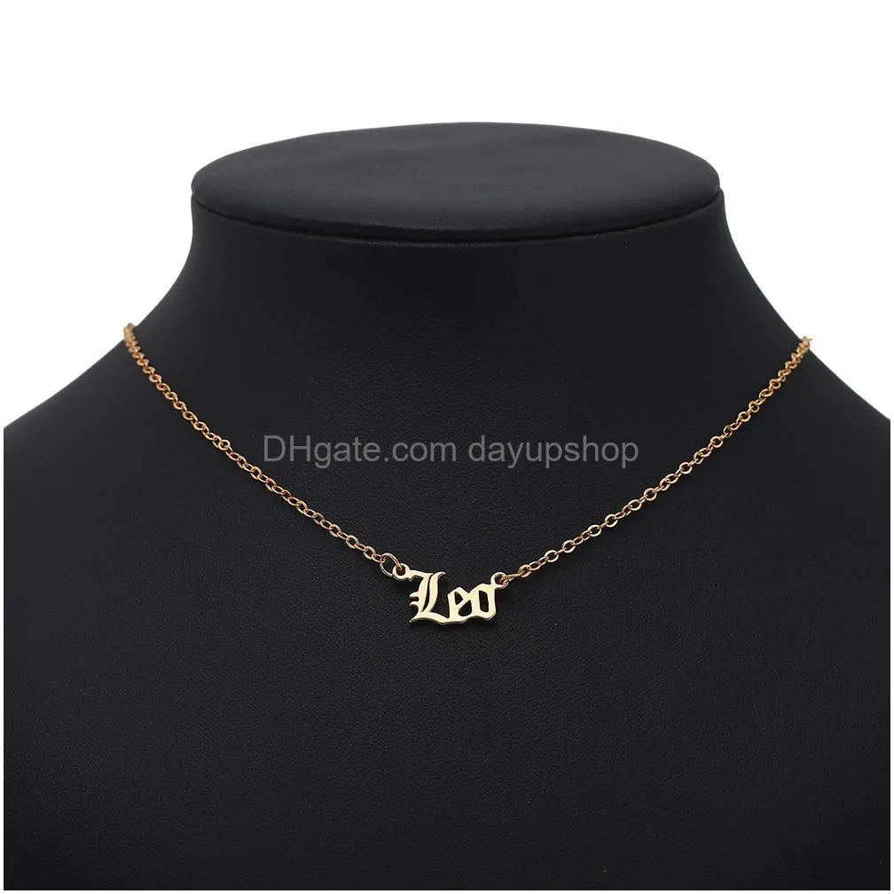 Pendant Necklaces Pure Copper Retro English Letters 12 Constellation Zodiac Sign Necklace Horoscope Zircon Jewelry Galaxy Libra Astrol Otcri