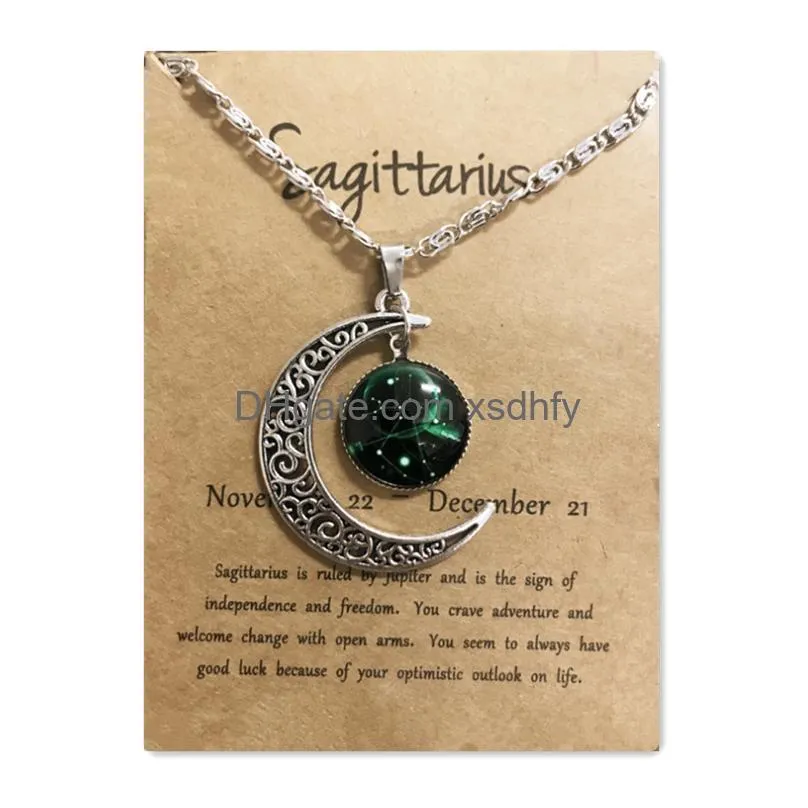 Pendant Necklaces Night Glow Retro Moon12 Constellation Zodiac Sign Necklace Horoscope Jewelry Galaxy Libra Astrology Gift With Retail Otrp3