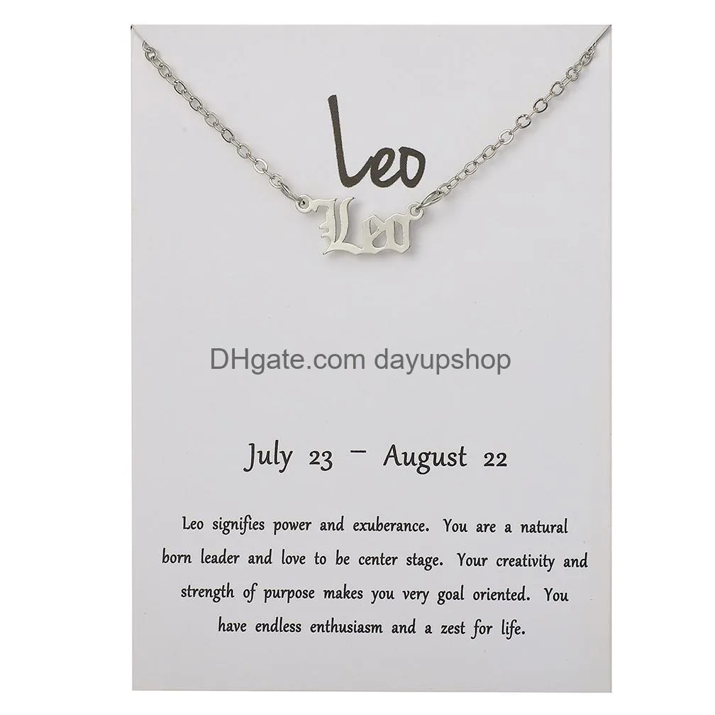 Pendant Necklaces Pure Copper Retro English Letters 12 Constellation Zodiac Sign Necklace Horoscope Zircon Jewelry Galaxy Libra Astrol Otcjw