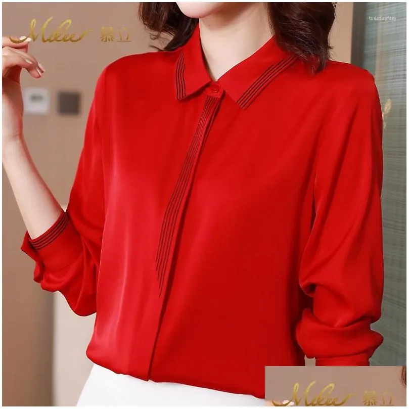 Women`s Blouses Tops For Women Real Mulberry Silk Shirts Women`s Clothing Spring Autumn Shirt Long Sleeve Woman Luxury Ropa Mujer