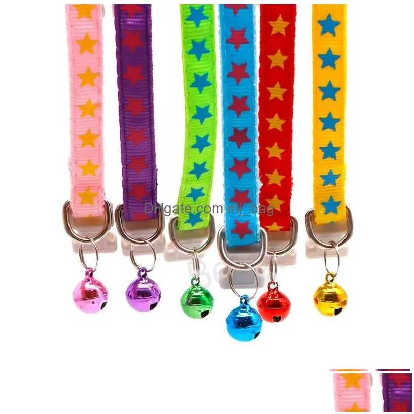 Dog Collars & Leashes Five Pointed Star Printing Cat Adjustable With Bell Puppy Cats Comfortable Collar Pet Neck Accessories Bh8418 Dr Dhfe3