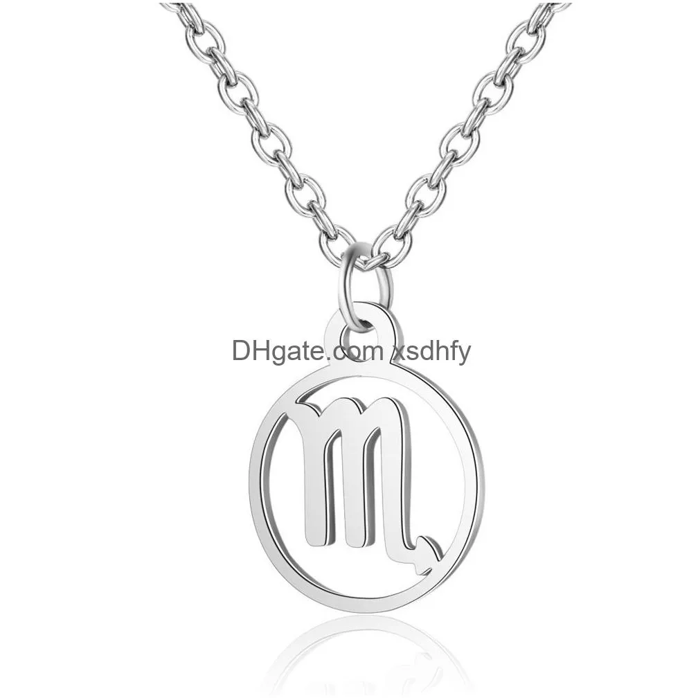 Pendant Necklaces Hollow Stainless Steel 12 Constellation Zodiac Sign Necklace Horoscope Jewelry Galaxy Libra Astrology Gift With Reta Otxip