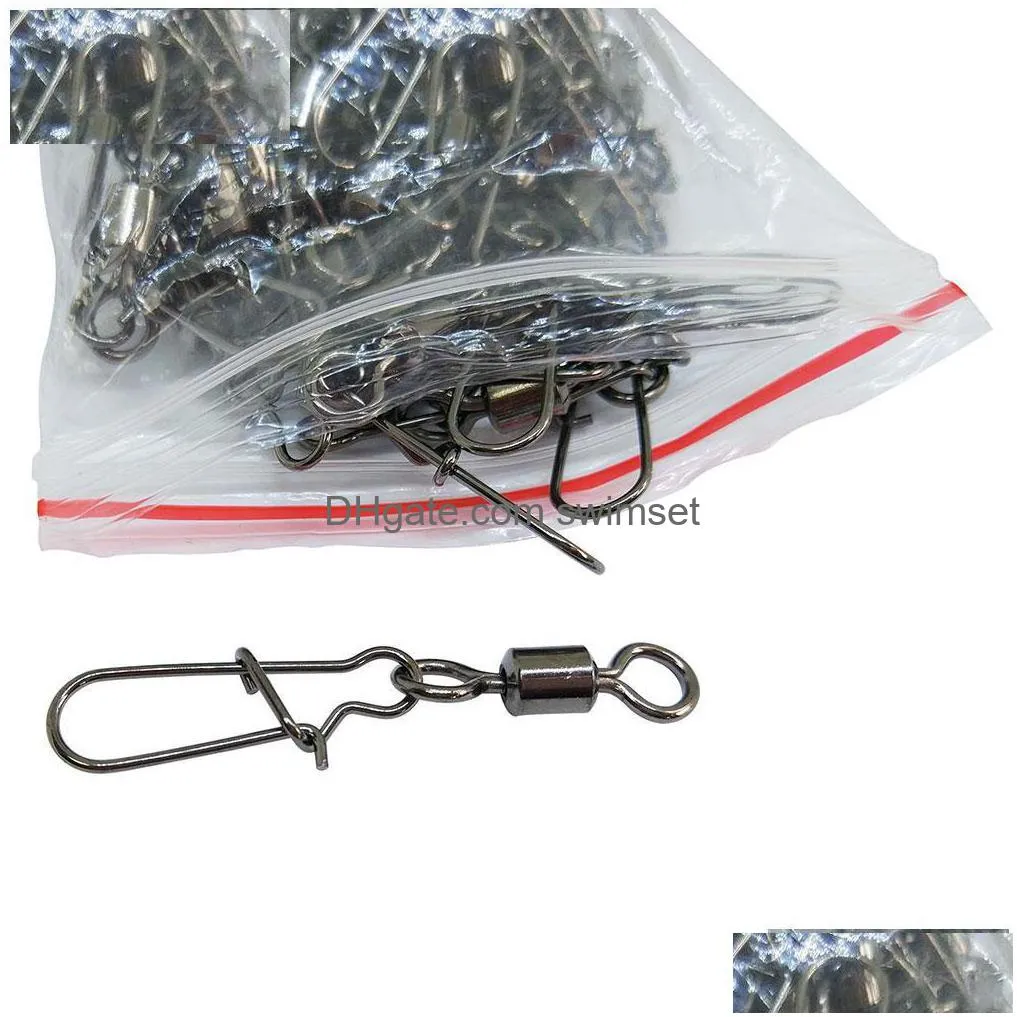 200Pcs/Lot Fishing Rolling Swivel With Duolock Snap Stainless Carp Crappie Tackle Fly Saltwater Lure Connector Drop Delivery Dhw8C