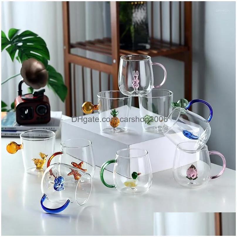 Wine Glasses Cartoon Animal Shape Glass Home 3D Cute High Borosilicate Single Layer Cup Living Room With Guests Juice Cold Drink Dro Dhlue