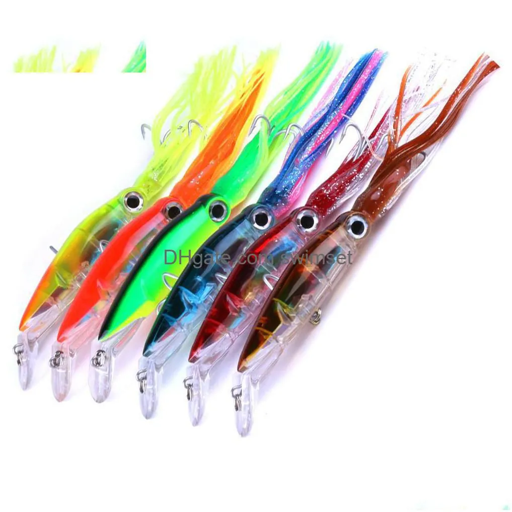 6Pcs 14Cm 42G Abs Plastic Big Game Fishing Lures Octopus Squid Jig Beard Baits Pike Bass Pesca Tackles Drop Delivery Dhvwt