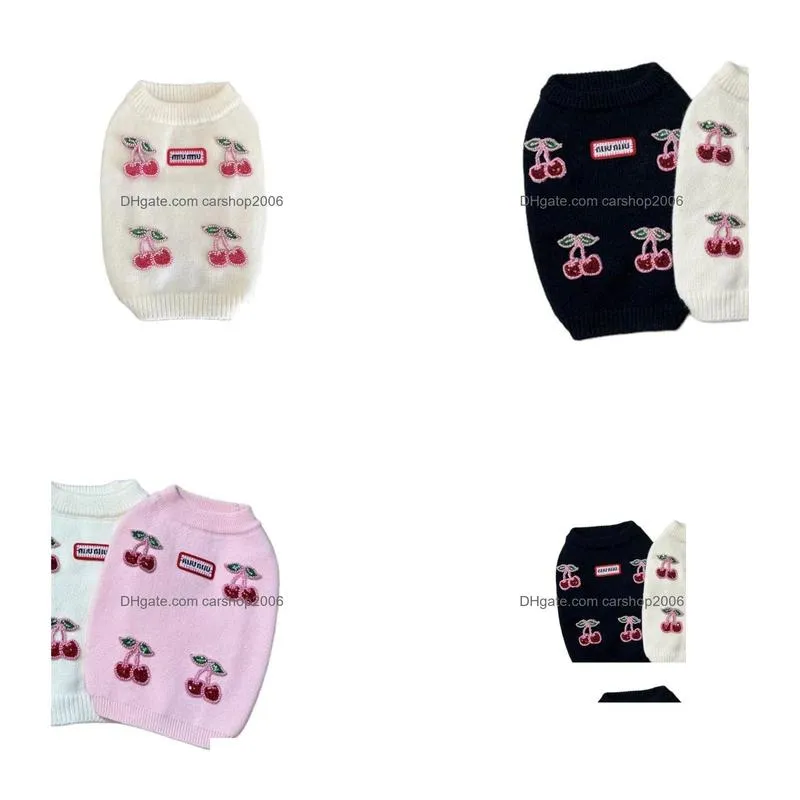 designer pet sweater 3d pink cherry embroidered letter logo cat knitted sweater schnauzer west highland white dog clothes