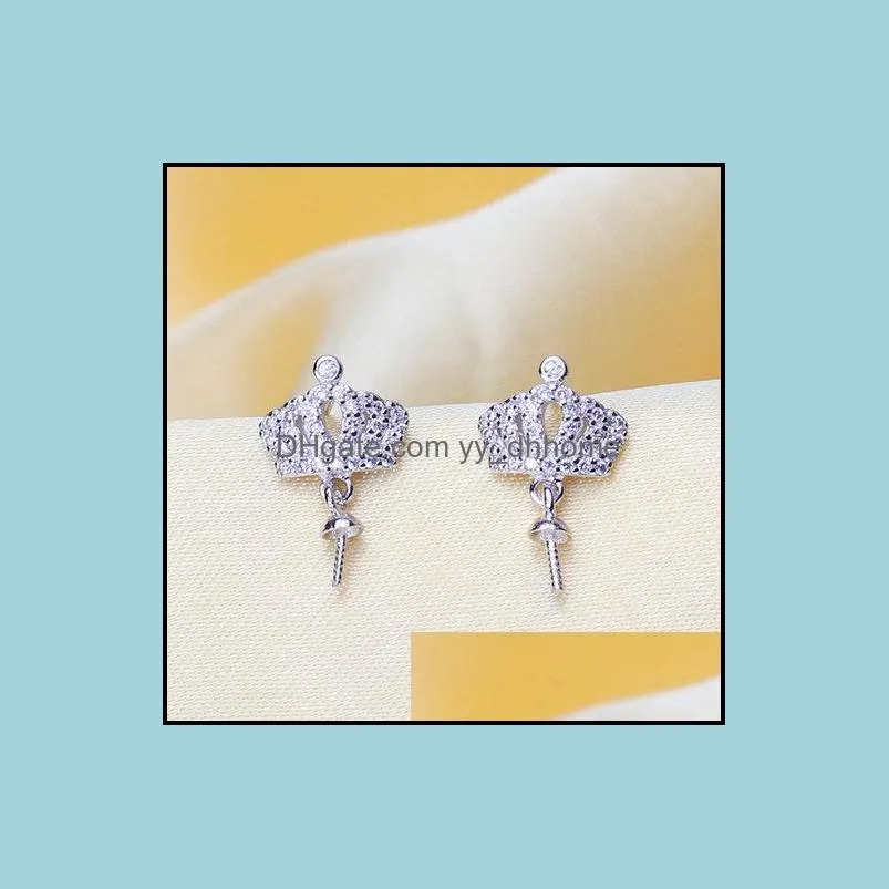 Jewelry Settings Pearl Earrings Setting Sier Zircon Crown Stud Earring Mounting Blank Diy Gift For Female Drop Delivery Dhgarden Dhooe