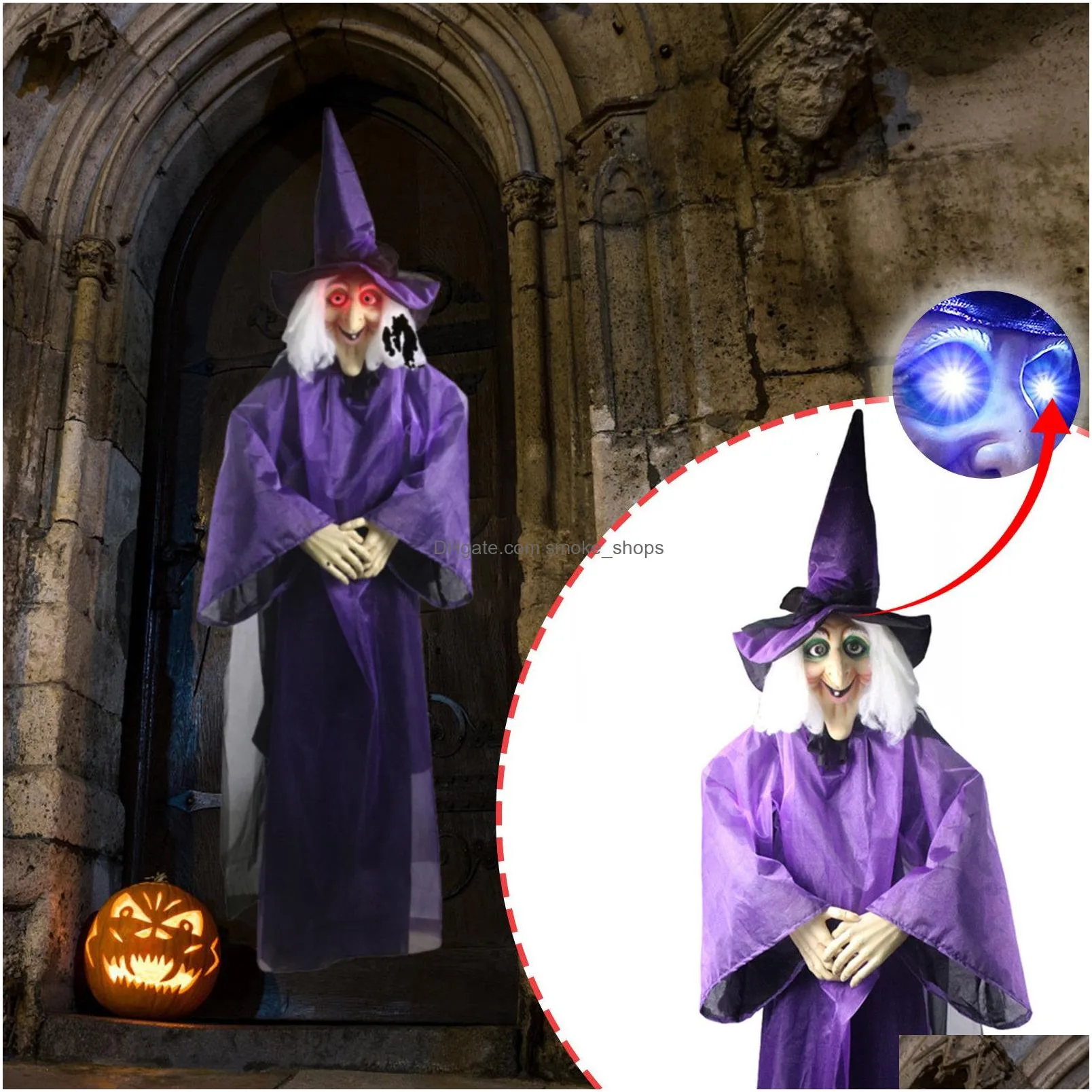 party masks halloween decor animated purple witch hanging house prop decorations led eyes 230802