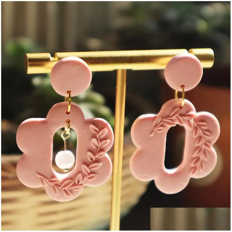 Dangle Earrings Fashion Handemad Polymer Clay Earring Asymmetr For Women Girl Trendy Flowers Pearl Pendant Jewelry Gift