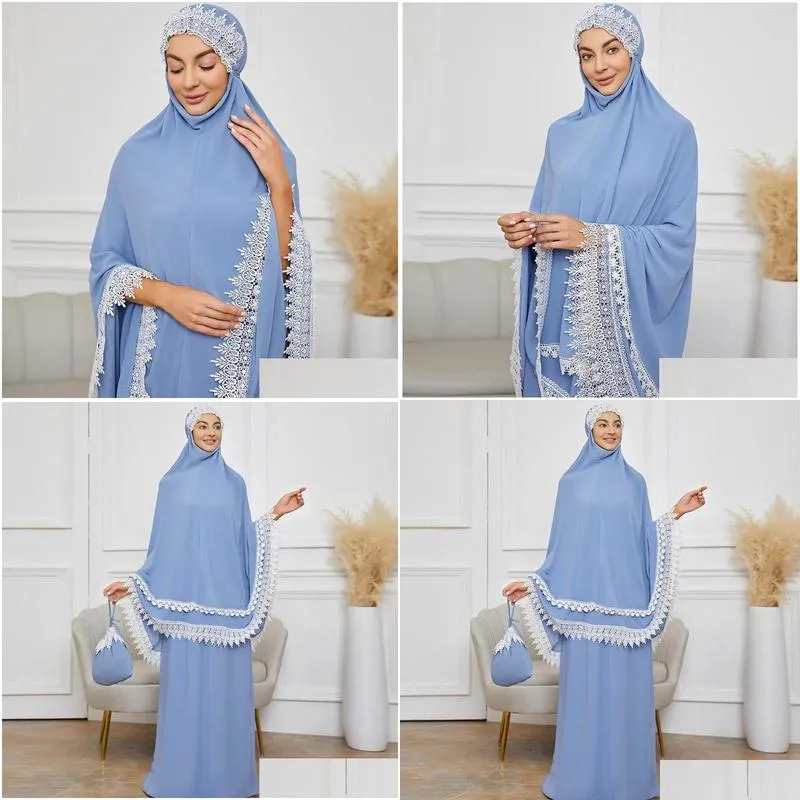 Ethnic Clothing Eid Ramadan Mubarak Khimar Muslim 3 Piece Abaya Set Saudi Turkey Islam Dress Prayer Clothes Women Niqab Ensemble Femme