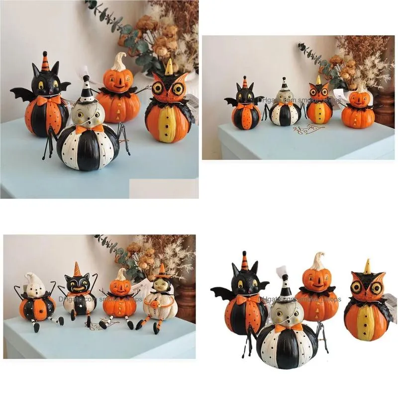 decorative objects figurines halloween decoration cat pumpkin ghost fun scene country retro handmade painted black gift sculpture creative resin