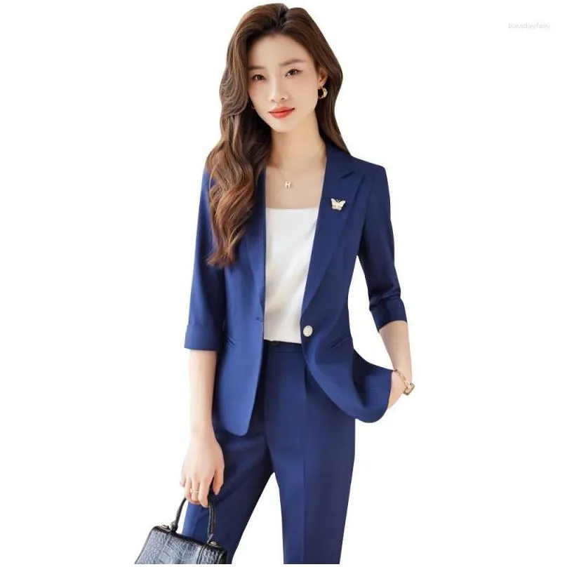 Women`s Two Piece Pants Slim-Fit Thin Suit Jacket For Women Spring/Summer 2023 Interview Formal Wear Business Small Overalls