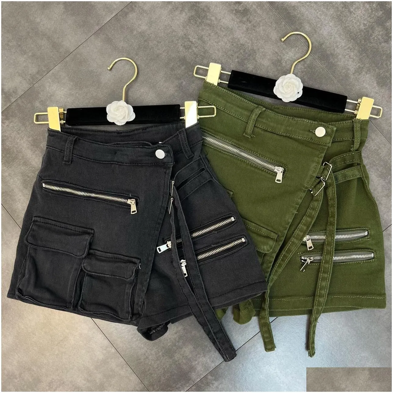 Women`S Shorts Womens Summer Handsome Military Denim Skirts Mti Pocket Aline Loose Wide Leg 230220 Drop Delivery Apparel Clothing Dhu1F