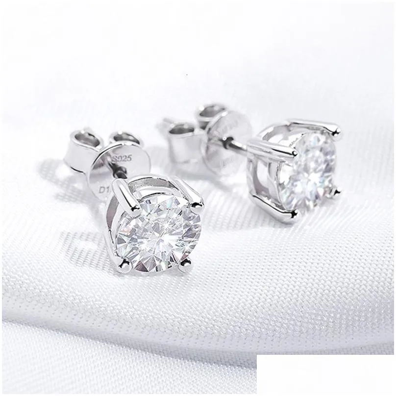 Stud Smyoue 013Ct Test Passed Studs Earrings For Men Women S925 Sier Platinum Plated Bride Wedding Diamond Gra 230710 Drop Delivery Dheum