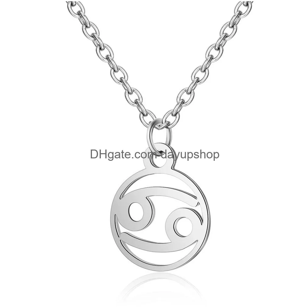 Pendant Necklaces Hollow Stainless Steel 12 Constellation Zodiac Sign Necklace Horoscope Jewelry Galaxy Libra Astrology Gift With Reta Ot7Mr