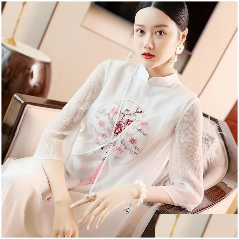Ethnic Clothing 2023 Chinese Summer Dress Embroidery Cheongsam Women Qipao China Oriental Style Dresses Suit Classic Fairy Two Piece