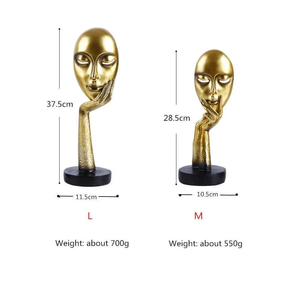 Accessories for home decoration silence is Gold statue of human face sculpture abstract African 210827