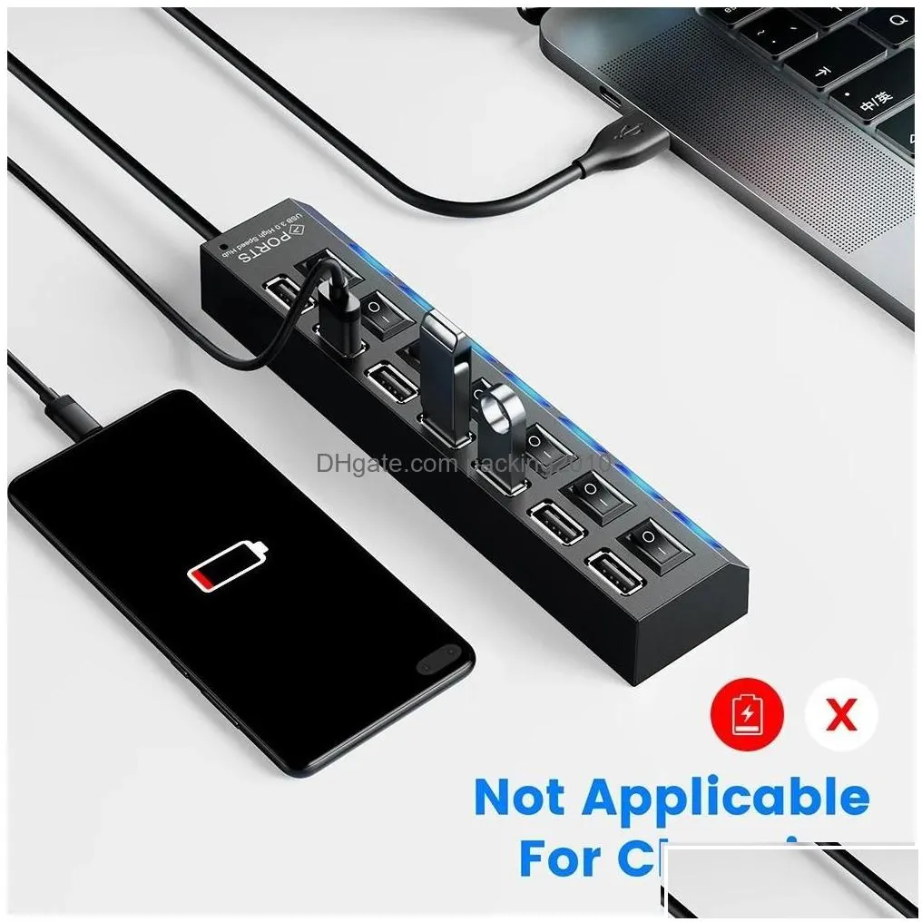 Usb Hubs Hub 2.0 Splitter Mti Several 4/7 Ports Power Adapter With Switch Laptop Accessories For Pc Drop Delivery Computers Networkin Dhq3F