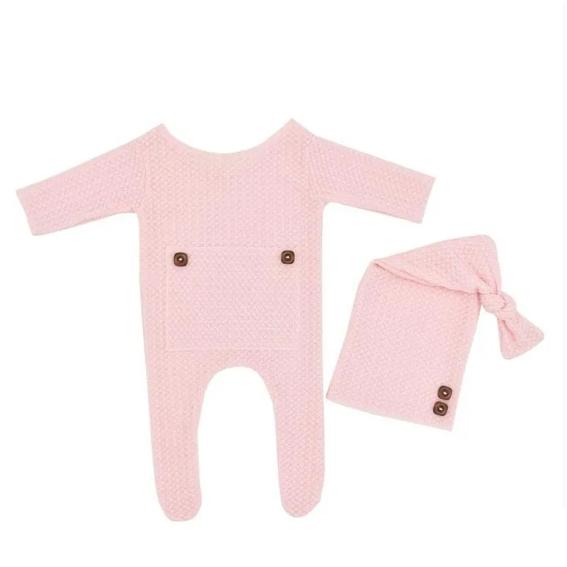 Rompers Newborn Romper Set Footed Knitted Add Sleepy Hat 2Pcs/Set Cute Baby Pography Prop Drop Delivery Baby, Kids Maternity Clothing Dhgua