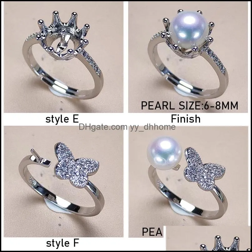 Jewelry Settings Pearl Rings Accessories Zircon Ring 925 Sier For Women Girl Adjustable Blank Need Diy Gift Drop Delivery Dhgarden Dhijk