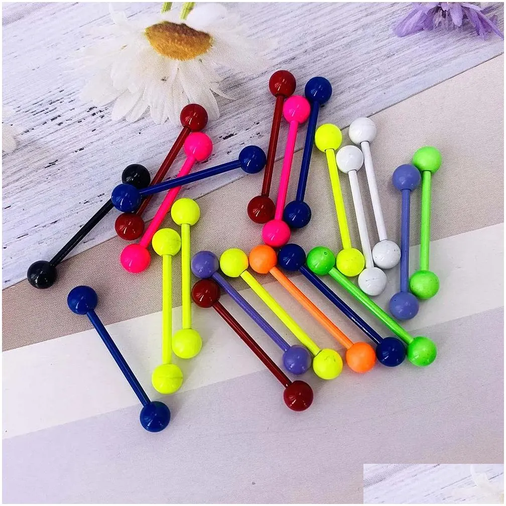 10PCS/Lot Mix Color Tongue Barbell Ring Stainless Steel Tongue Piercing Wholesale Piercing Tongue Piercing Body Jewelry