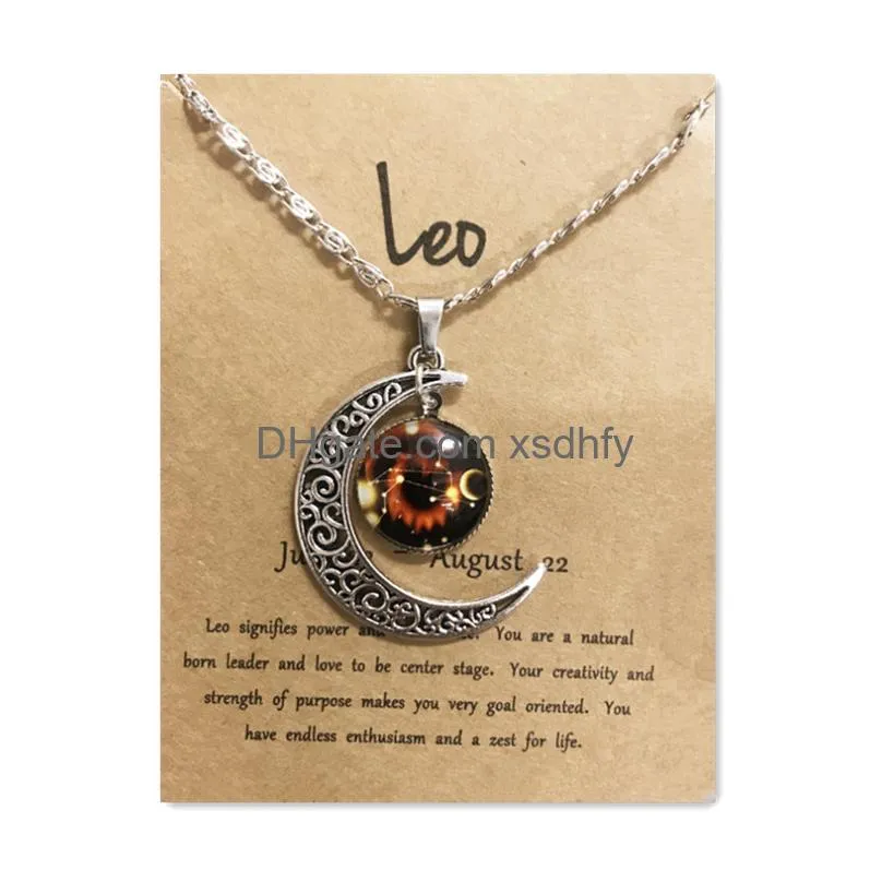 Pendant Necklaces Night Glow Retro Moon12 Constellation Zodiac Sign Necklace Horoscope Jewelry Galaxy Libra Astrology Gift With Retail Otrp3