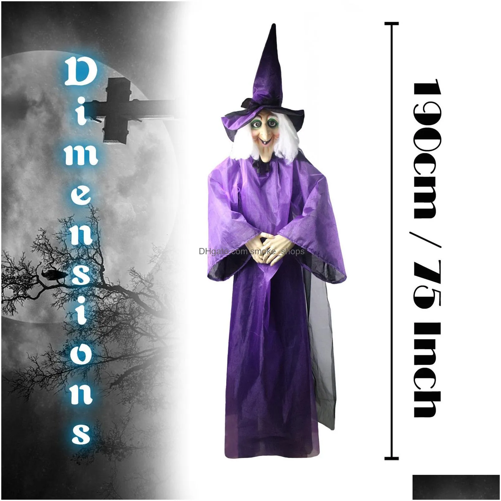 other event party supplies halloween decor animated purple witch hanging house prop decorations led eyes home decoration 230817