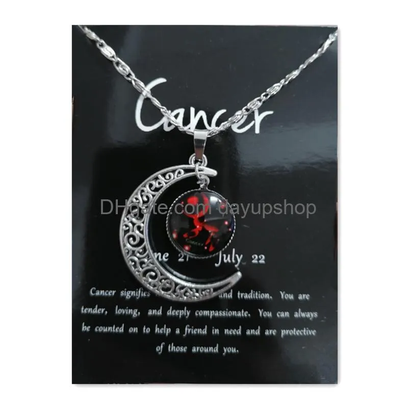 Pendant Necklaces Night Glow Retro Moon12 Constellation Zodiac Sign Necklace Horoscope Jewelry Galaxy Libra Astrology Gift With Retail Otjge