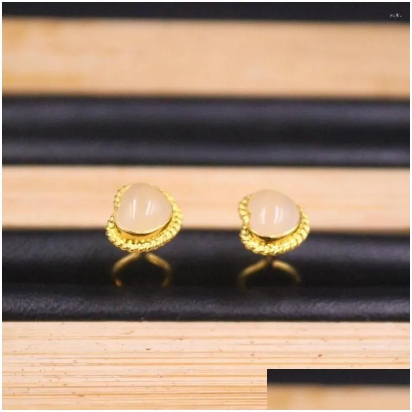 Hoop Earrings Real Pure 999 24k Yellow Gold Stud Men Women Lucky Heart 1.82g