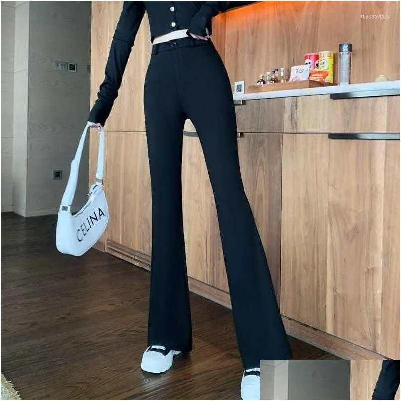 Women`s Pants Women`s 2023 Suits Fashion Casual Loose Slim Flare High Waist Office Lady Formal Straight Trousers Female C63