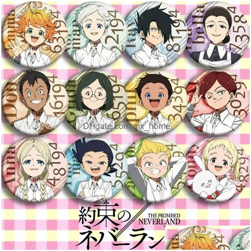 pins brooches 12pcs anime japan cartoon the promised neverland cosplay badge yakusoku no emma brooch pins backpacks button gift284y