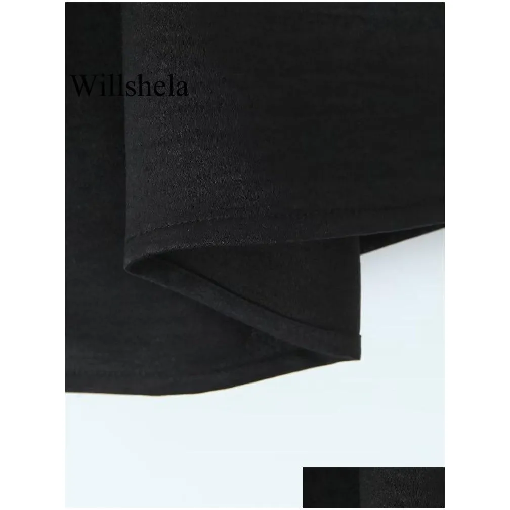 Basic & Casual Dresses Willshela Women Fashion Black Embroidery Backless Zipper Mini Dress Vintage Straps Square Collar Female Chic L Dh5Er