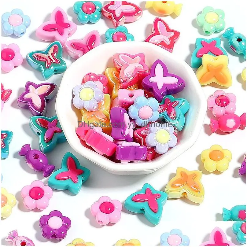 acrylic loose beads for bracelets necklace jewelry making kits butterfly candy round love fashion diy women kids handwork making