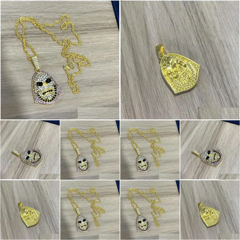 Pendant Necklaces New Fashion Iced Out Skeletor Necklace With Tennis Chain Copper Hip Hop Gold Sier Color Mens/Women Charm Jewelry Dro Dhtle