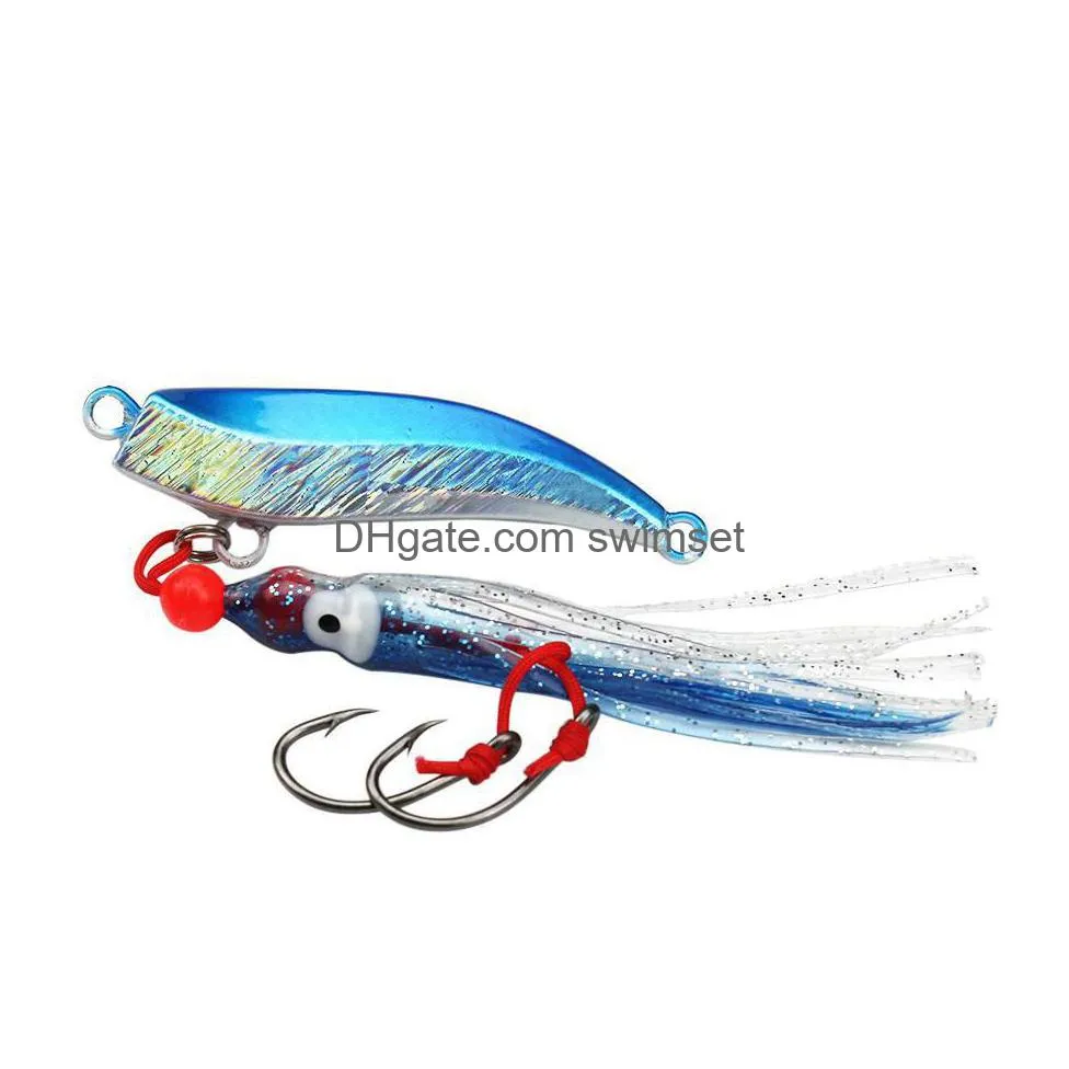 10 Pieces Lead Jig Head 80G 100G Trolling Jigs With Squid Skirts 2 Single-Assist Hooks Jigging Saltwater Fishing Lur Drop Delivery Dhgvh