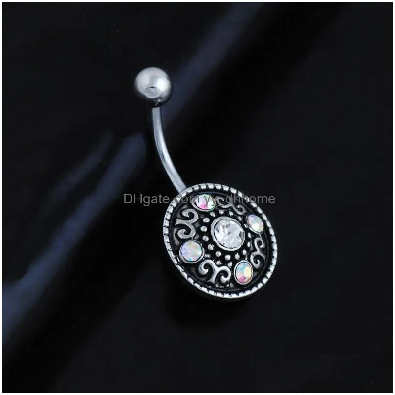 5pcs/set black vintage wasit belly dance crystal body jewelry stainless steel rhinestone navel bell button piercing dangle rings for