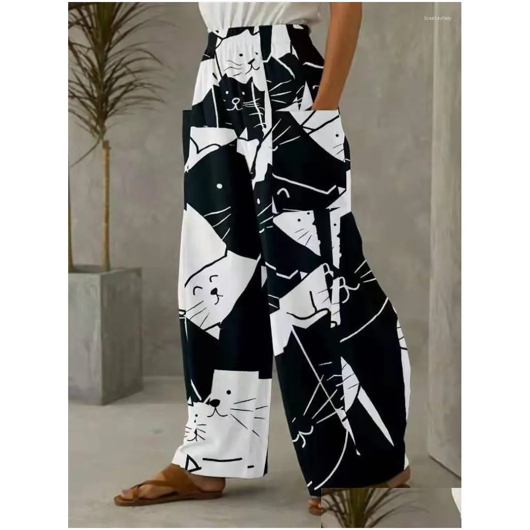 Women`s Pants Women Fashion Wide Loose Wide-leg African High-waist Straight-leg Fitness Trousers Pocket Yogo Pant Sportwear