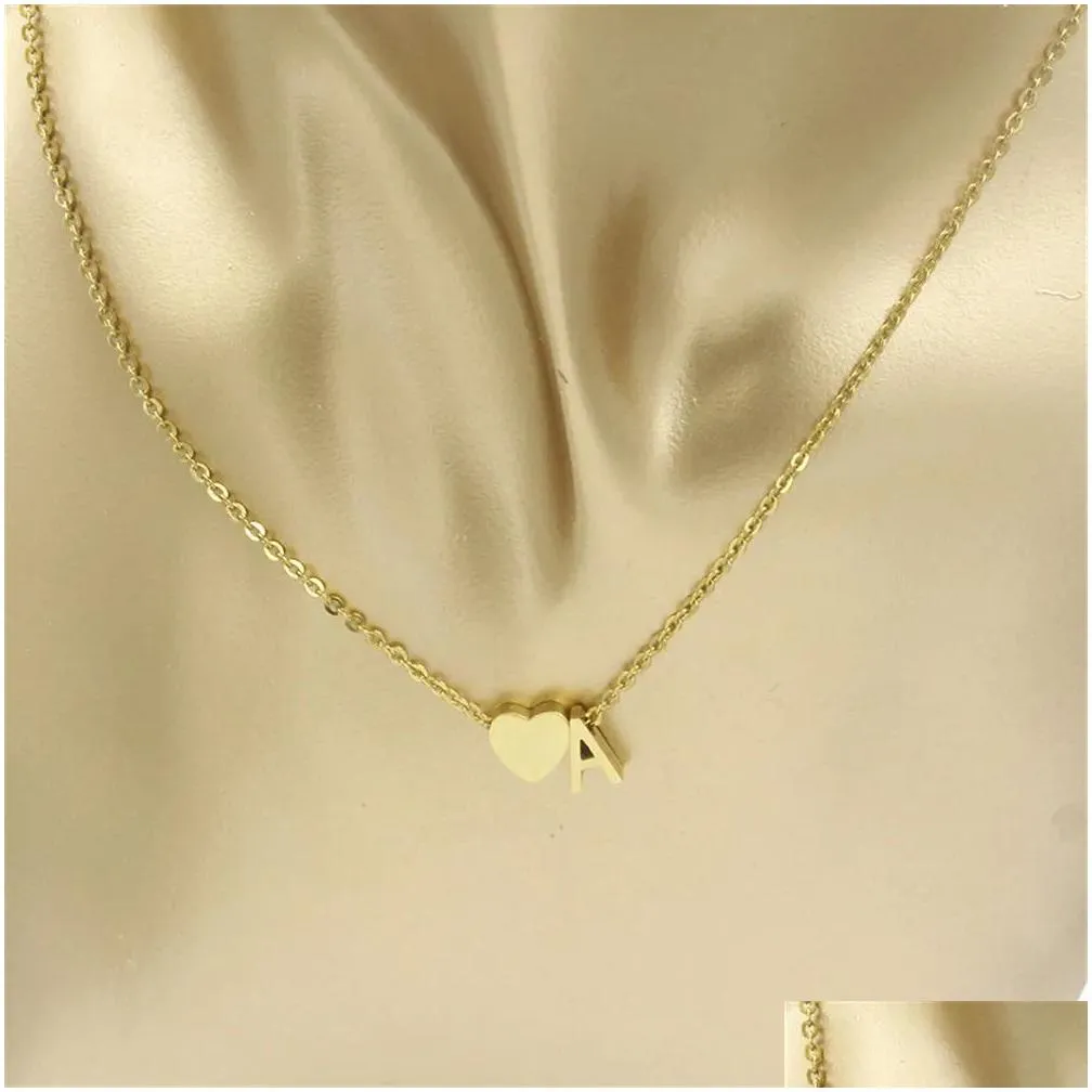 New Fashion Tiny Heart Dainty Initial 14k Yellow Gold Necklace Golden Letter Name Choker Necklaces For Women Pendant Jewelry Gift