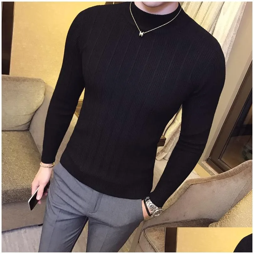 Men`S Sweaters Autumn And Winter New Mens Fashion Boutique Cotton Solid Color British Gentleman Knitted Sweater Male Casual Hood Drop Dhb7K