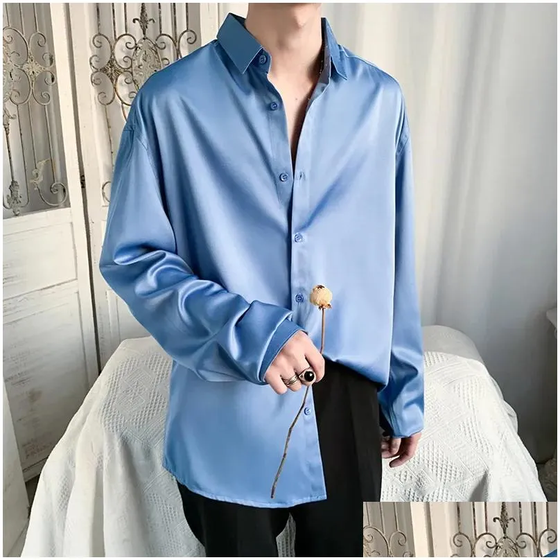 Men`S Casual Shirts Men S Shirt Long Sleeved Blouses Spring Autumn Korean Style Vintage Cardigan Top Solid Color Oversized Loose Male Dh3Lx