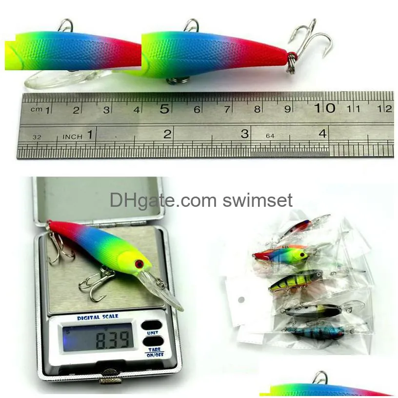 10 Pieces/Lot Fishing Lure Minnow Plastic 9.1Cm 8.3 G With 6 Hooks 3 Deyes Artificial Bait Drop Delivery Dhlsd