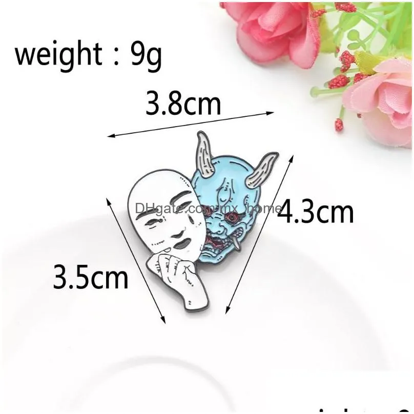 mask horror woman brooch badge horror demon woman brooches japanese culture creative inspiration needle pin denim matching gifts279b