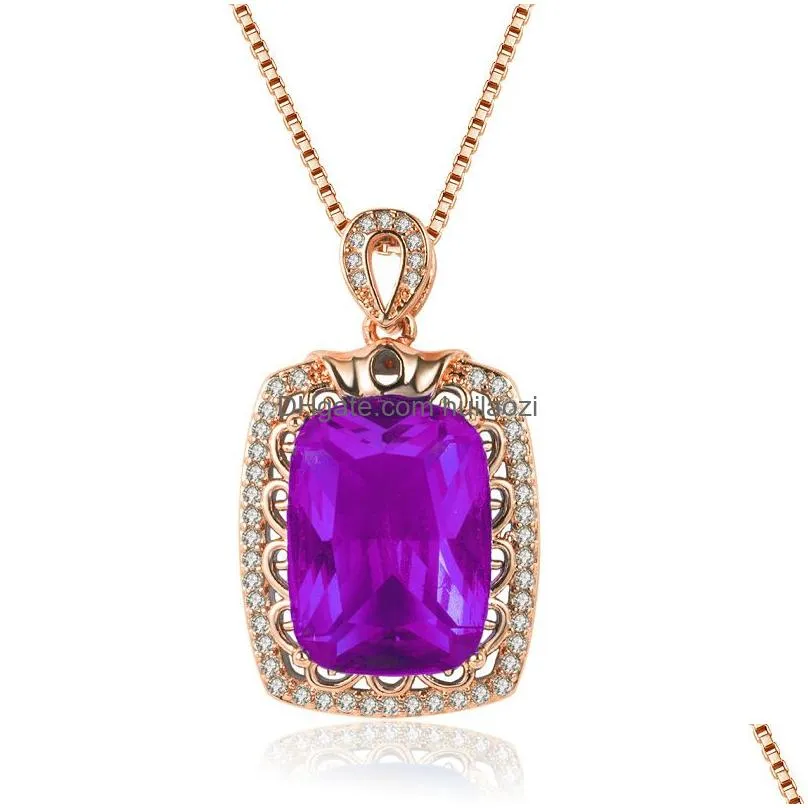fashion luxury full diamond large loose stone pendant gemstone pendant 18k gold plated caibao necklace swiss blue topaz necklace