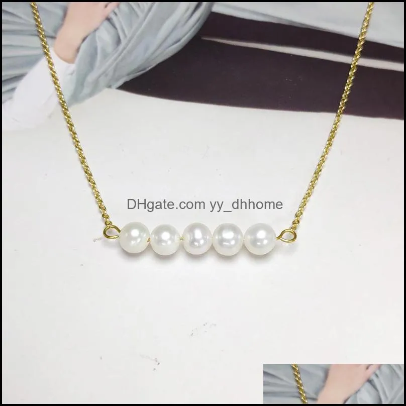 Pendant Necklaces Nce Beam Pearl 5Mm Near-Circle Necklace For Women Girl 14K Gold Filled Handmade Fashion Jewelry Girlfriend Dhgarden Dh6Um