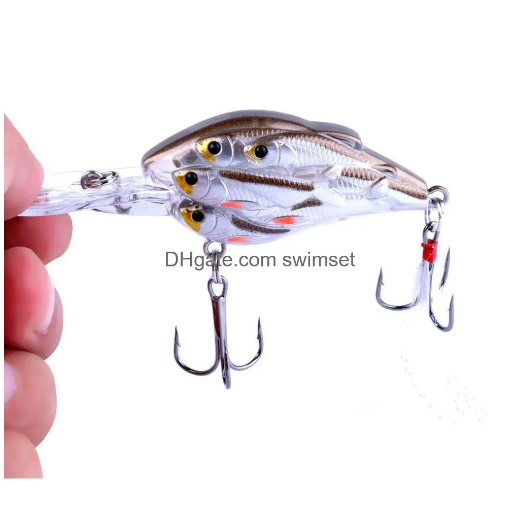 9Pcs 2.95/7.5Cm 9.3G Crankbait Group Fish Swim Bait 8 Fishes Plastic Bionic Wobbler Fishing Tackle Shads 6 Feather Hook Drop Delivery Dhy4W