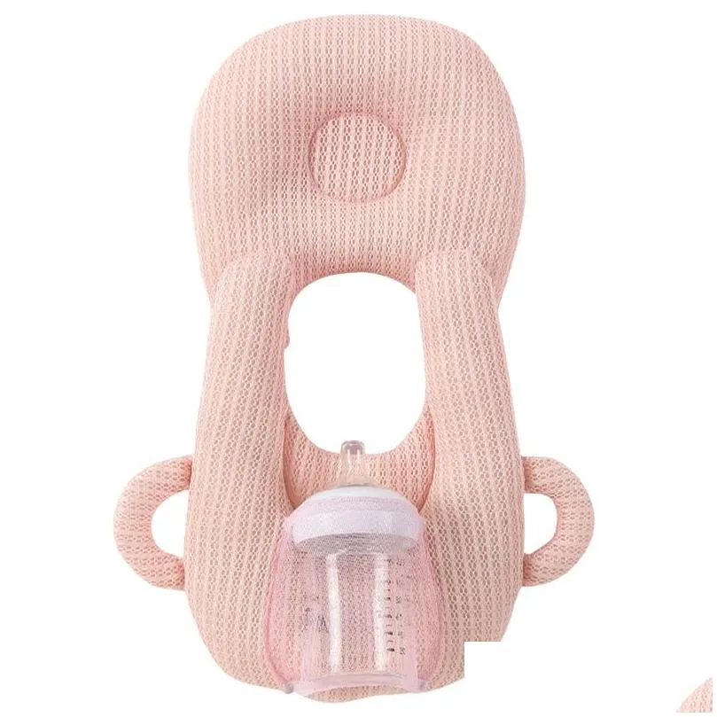 Pillows Infant Baby Girls Self Feeding Nursing Pillow Ushape With Fixed Bottle Bag Double Ears Handle Accessory Born Drop Delivery Dhdjz